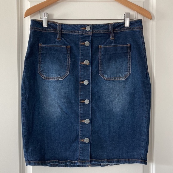 Kenneth Cole 10 pencil jean skirt blue pockets - Picture 2 of 11